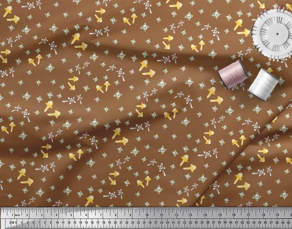 Soimoi Brown Poly Crepe Fabric Clove Food Fabric Prints By metre 52 Inch