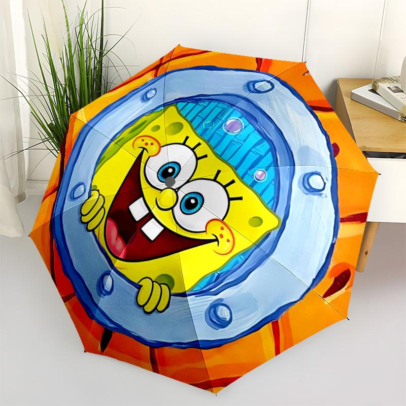 1pc SpongeBob Automatic Folding Umbrella - 8-Rib Automatic Open/Close, Portable Collapsible Compact Umbrella yy251218014