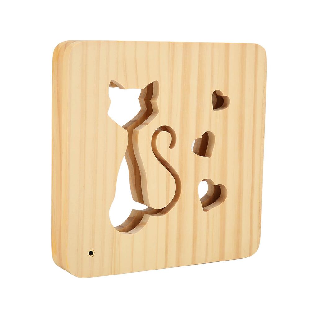 Ночной светильник с рисунком кошачьего сердца спереди и сзади, полая деревянная 3D светодиодная лампа для спальни и ресторана