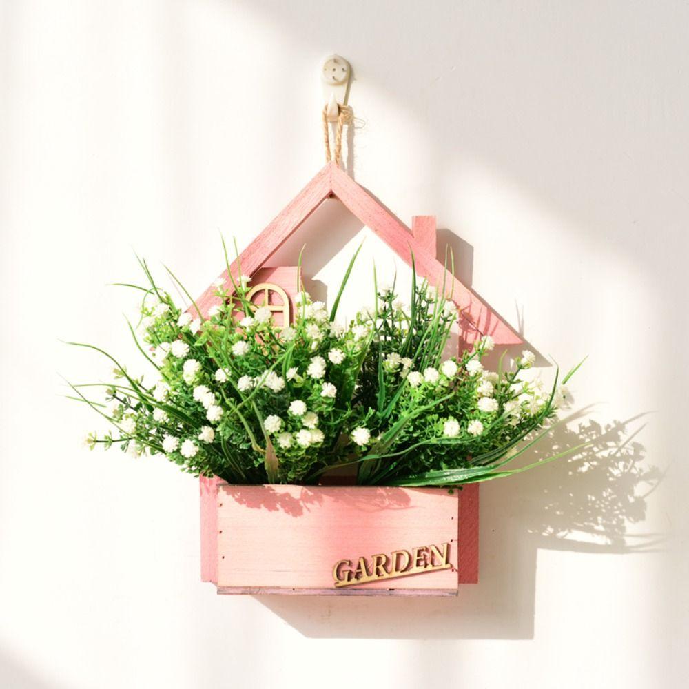 Wooden Pendants Wall Hanging Flower Basket Wall Mounted Artificial Flower Display Stands  Outdoor