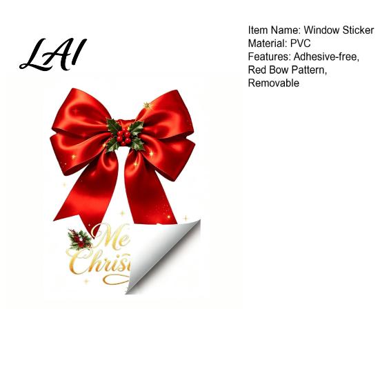 Party Window Decor Christmas Bow Sticker Red Static Cling Waterproof Holiday Glass Clings Removable PVC Decal for Home Windows Doors Decoration Easy
