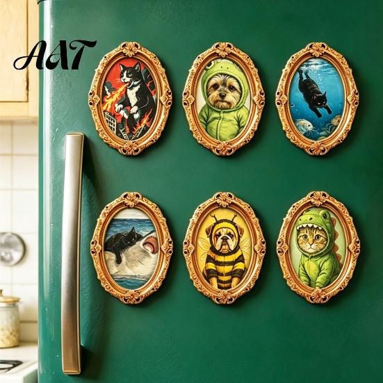 Metal Surface Decorations 1/6Pcs Halloween Retro Frame Refrigerator Magnet, Wood Carved Fridge Magnetic Decor Cabinet Whiteboard Magnet for