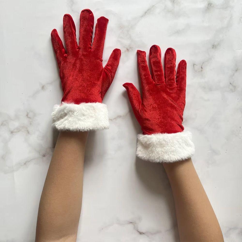 Thickened Christmas Gloves Red Velvet Full Finger Gloves Santa Claus Gloves Fancy Dress Party