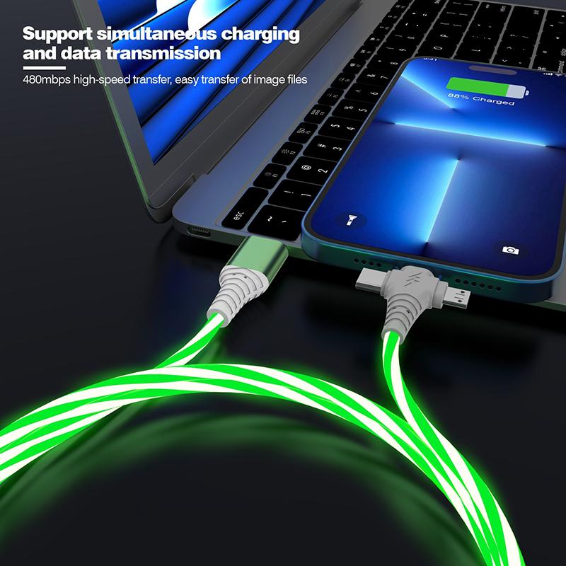 Светодиодный светящийся кабель для зарядки с эффектом потока 3 в 1, светящийся, для быстрой зарядки, Micro USB, Type-C, длина 1 метр, для фото, провод