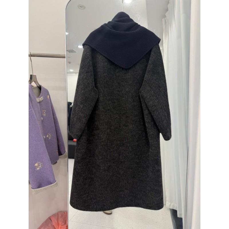 Womens Wool Blend Double-Sided Coat With Shawl Collar Loose Fit Longline Winter Outerwear