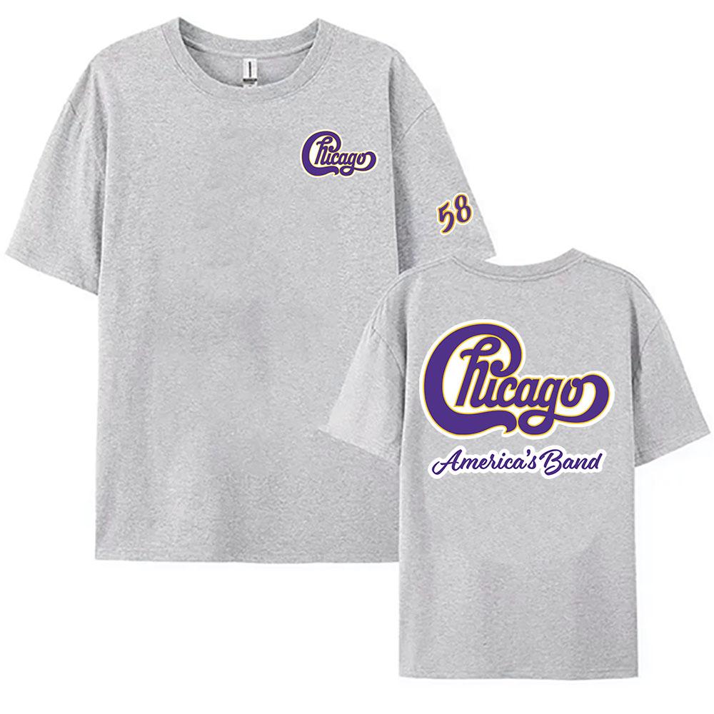 58 Чикаго Американская группа Принтованная футболка Уличная одежда Унисекс Хлопок с коротким рукавом Женская футболка Футболки с графическим принтом Женские рубашки