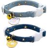 2 Pack Cotton Breakaway Cat Collars with Bell Flower Pendant Kitty Kitten Collars Pink Purple Collar for Female Girl Cats Male Boy Cats