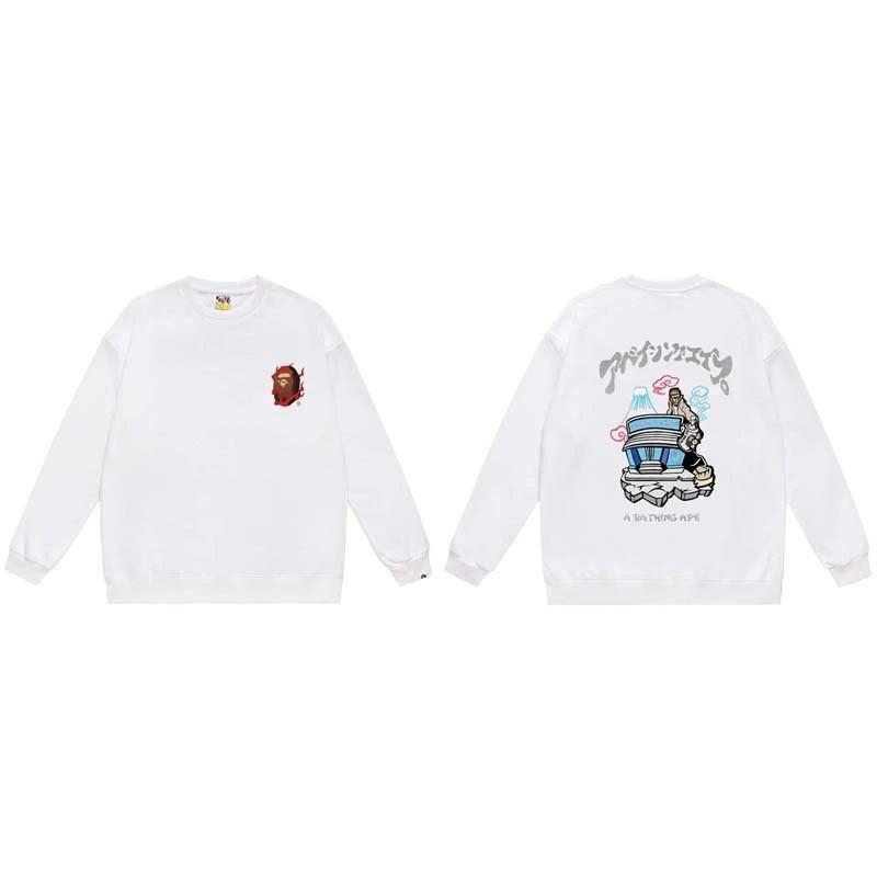 BAPE-Style Heavyweight Cotton Crewneck Sweatshirt Mens Oversized Streetwear Pullover Fall