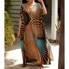 Women's Boho Cover Up, Plus Size Contrast Loose Fit Vacay Beach Kaftan Dress