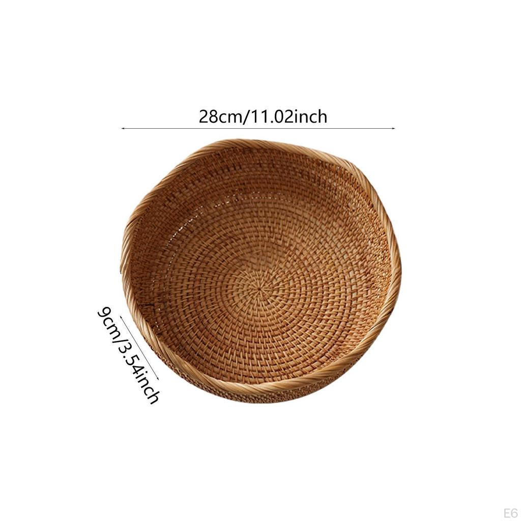 Rattan Basket Snack Holder Kitchen Organizer Desktop Storage Woven Bowl for Food
