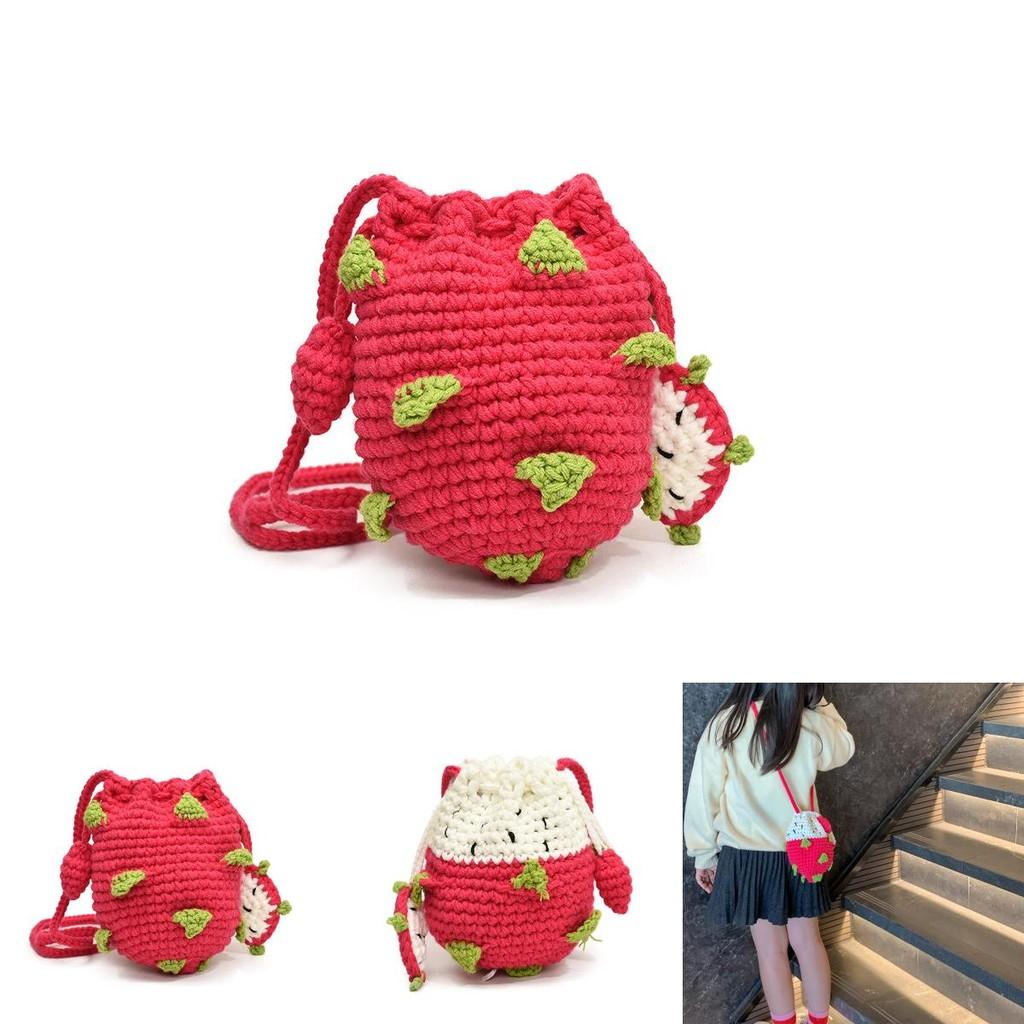 Модная вязаная детская сумка Милый мультяшный дизайн Фруктовый стиль Красный и белый Драконий фрукт Для малышей