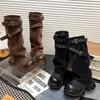 Thick-soled belt buckle boots autumn and winter new suede splicing fashion tall knight boots stacked pants tube boots