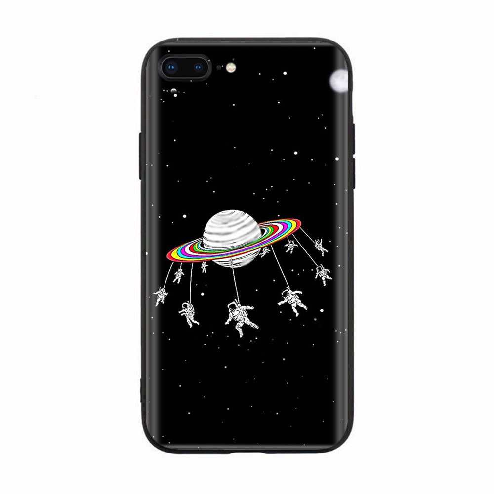 Черный чехол для Xiaomi Redmi 13C Note 9 iPhone XR 7 8 14 15 11 12 13 X XS Pro Max Samsung A25 S23 S24 FE Ultra Plus Planet