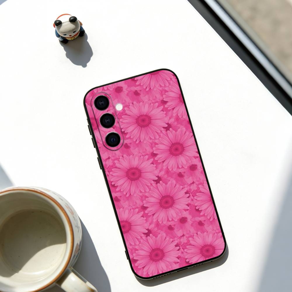 Цветочный чехол для телефона Черный силиконовый Мягкий Для Samsung Galaxy A73,A72,A71,A70,A53,A52,A51