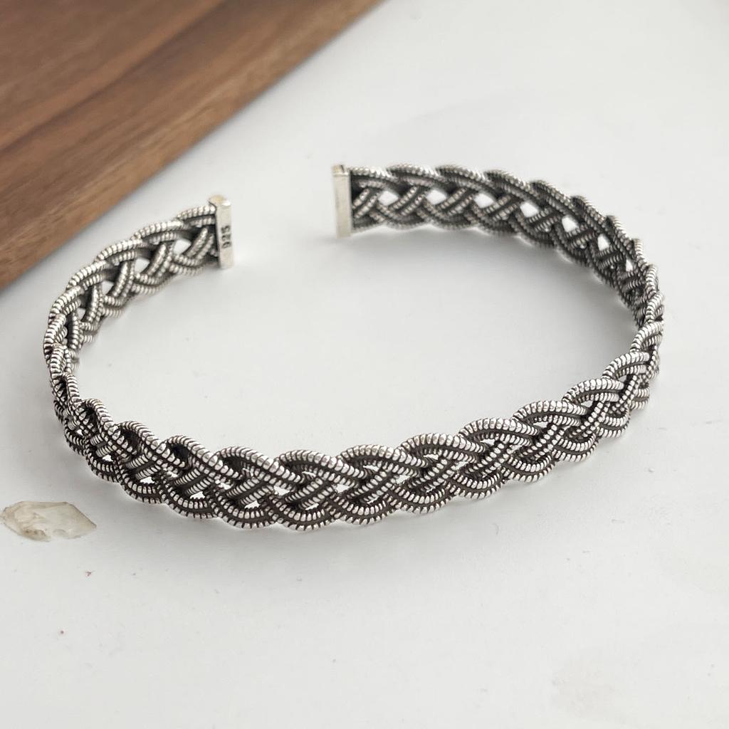 100% Solid 925 Silver Retro Bracelet for Women Men Vintage Handmade Hollow Chain Bracelet Birthday Gift Jewelry