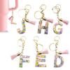 Colorful Acrylic Initial Keychain with Pink Tassels Decor Letter Cup Pendant Keyring Water Bottle Decoration Birthday Gift