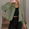 Women's Fashionable Solid Color Long Sleeved High Neck Zipper Hem Drawstring Pocket Loose Baseball Jacket