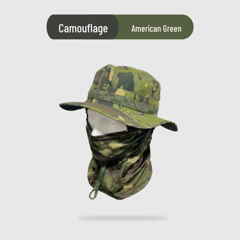 Camouflage Windproof Bucket Hat & Sunscreen Mask Set for Outdoor Activities