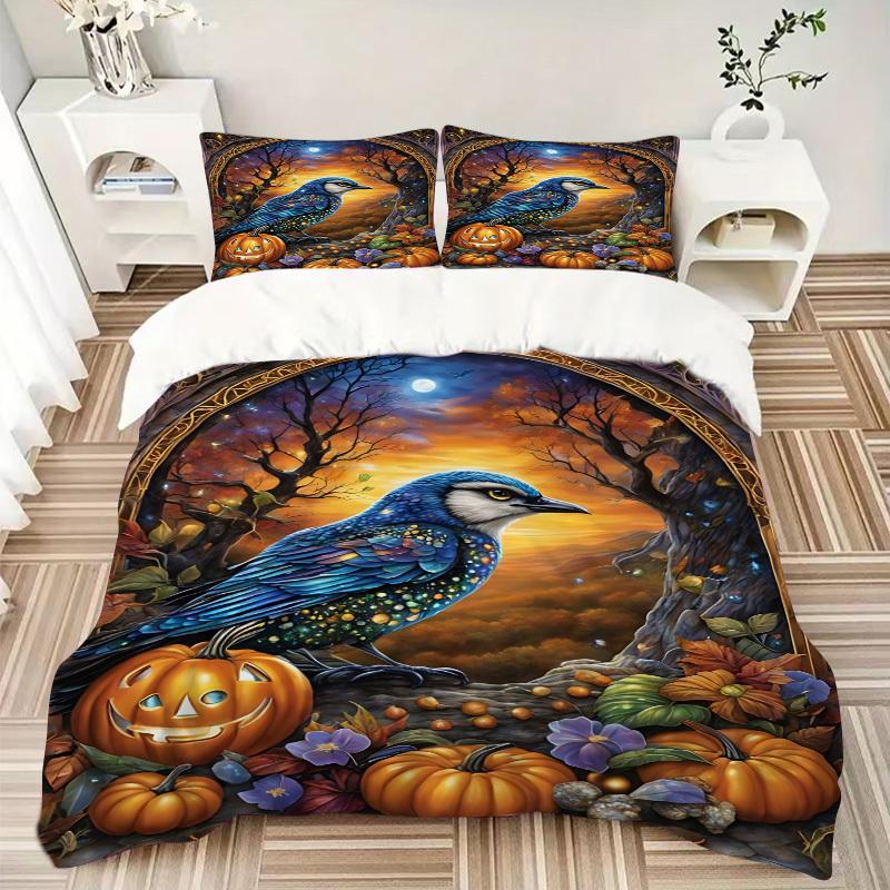 3pcs Crow Autumn Fantasy Duvet Cover Set, 1 Duvet Cover + 2 Pillowcases (No Insert), High-Definition Print, Home & Dorm yy251123010