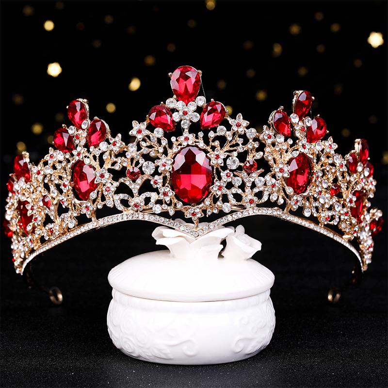Роскошные золотые красные хрустальные тиары и короны королевы принцессы диадема свадебные аксессуары для волос для невесты женские украшения для волос