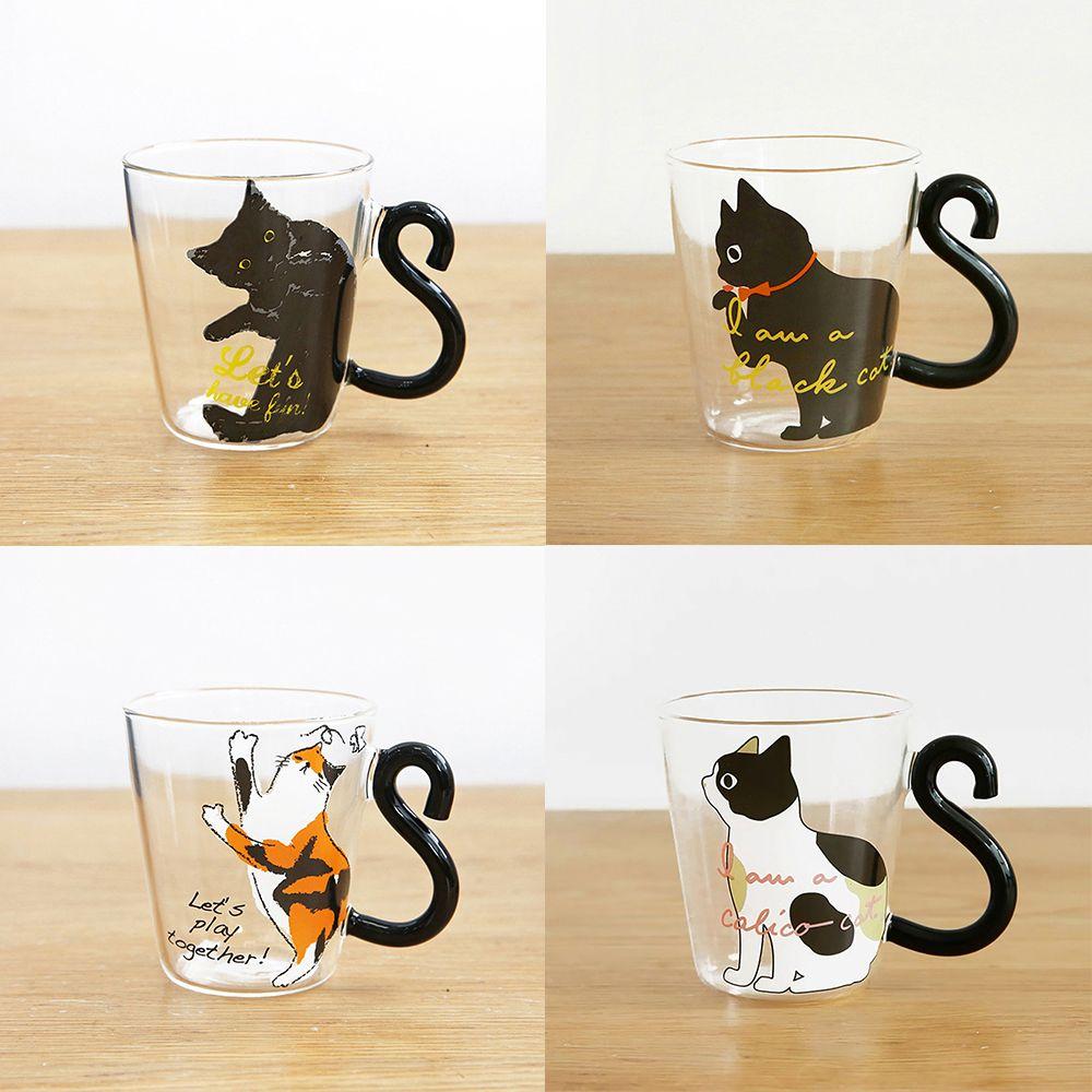 Home Office Durability Smooth Heat Resistant Cat Tail Handle Glass Cup Mug Breakfast Mug Handy Cup