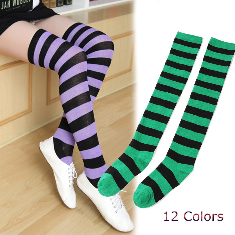 Повседневные Теплые Женские Полосатые Чулки Выше Колена Длинные Носки До Бедра