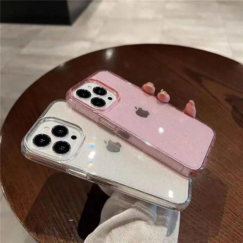 Luxury Bling Glitter Clear Phone Case For iPhone 15 14 13 12 11 Pro Max Plus 12 13 MiNi Silicone Transparent Soft Bumper Cover