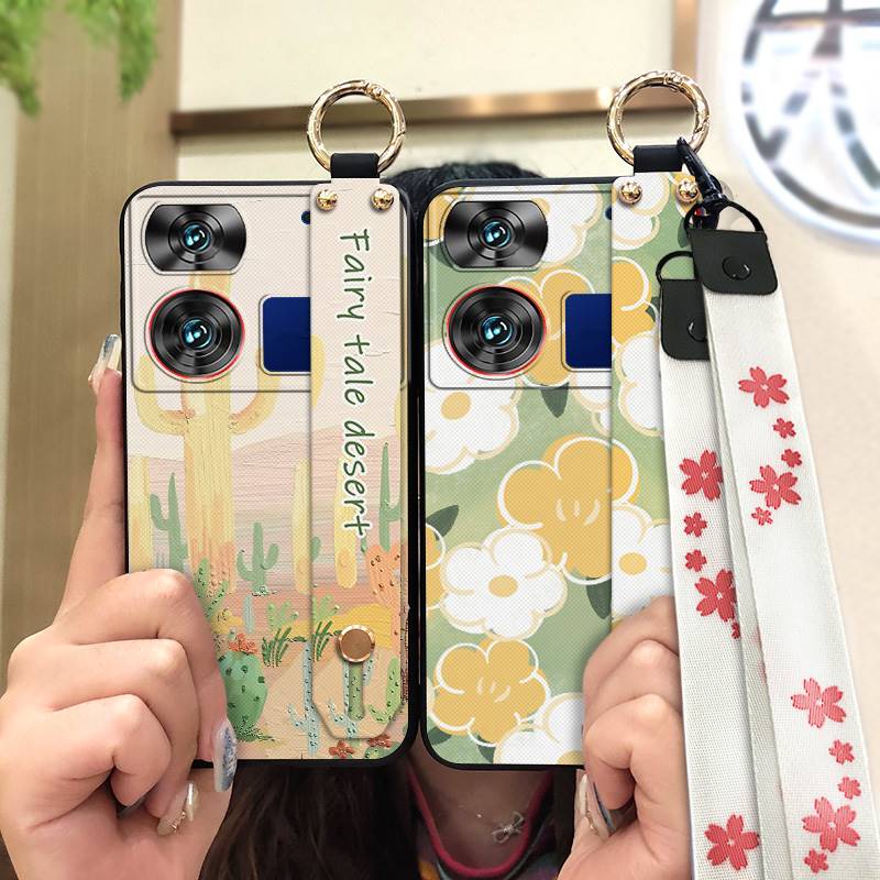 Waterproof Kickstand Phone Case For ZTE Nubia Z60 Ultra Oil Painting Soft Case Fashion Design Flower Anti-knock Lanyard