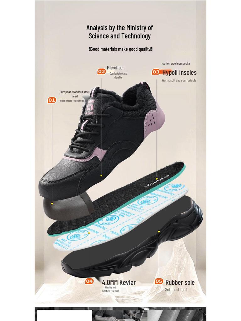 Women's Winter Work Boots: Anti-Smash, Anti-Puncture, Velvet-Lined, Wear-Resistant, Comfortable Safety Shoes for Construction Sites
