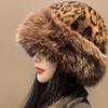 Warm Cap Leopard Print Plush Mongolian Hat Mink Fur Brimless Plush  Bucket Hat  Outdoor
