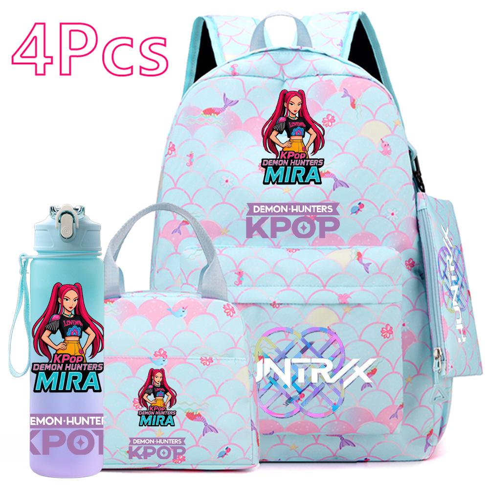 4 шт./компл. Аниме KPOP Рюкзак с принтом, с сумкой, пеналом, бутылкой для воды 750 мл для подростка, студента, мальчика, девочки, большой вместимости, для книг, школьная сумка