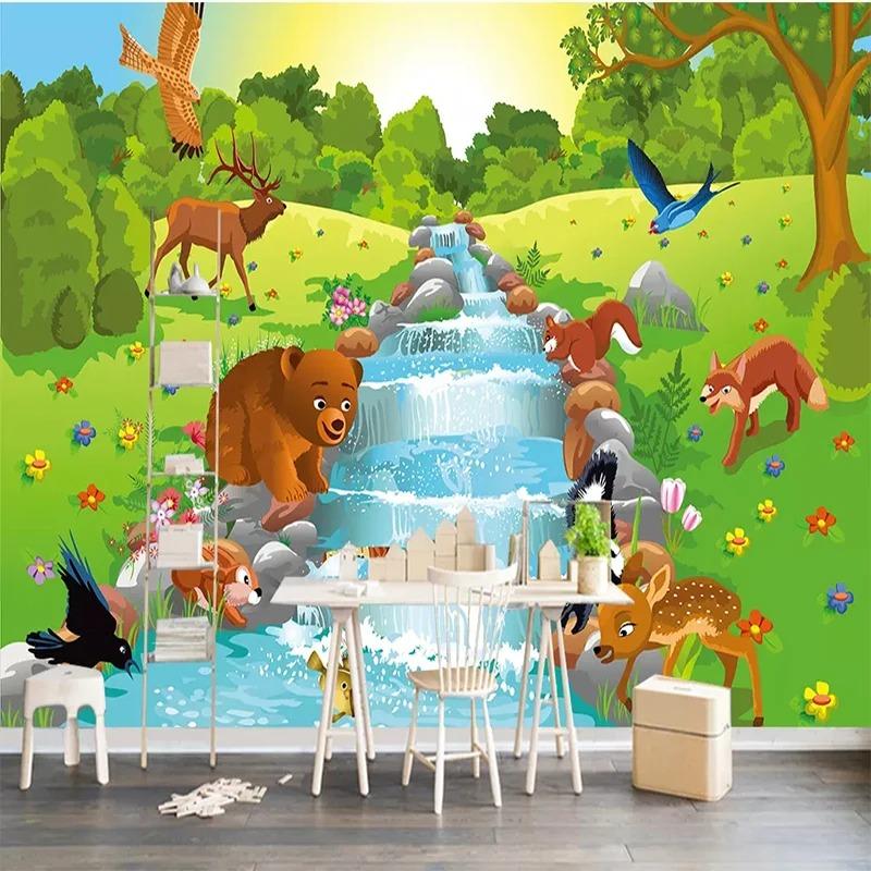 Nordic Simple 3d Wallpaper Cartoon Animal Forest Mural Детская спальня Фон Обои
