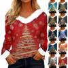 Women's T Shirt Tee Christmas Shirt Long Sleeve Party Christmas Print Fleece Collar V Neck Top