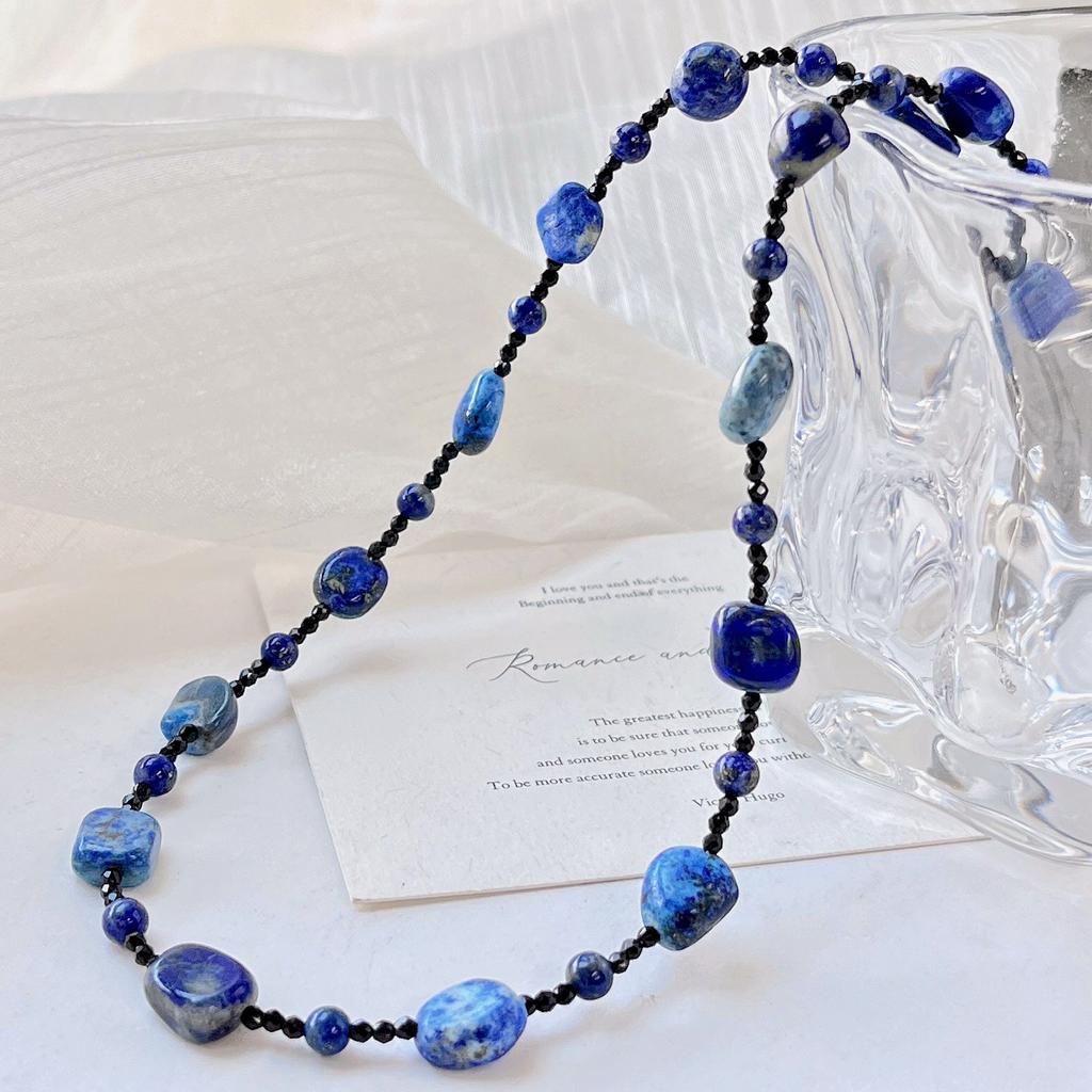Wind Autumn and Winter Retro Romantic Planet Natural Lapis Lazuli Collarbone Chain Necklace