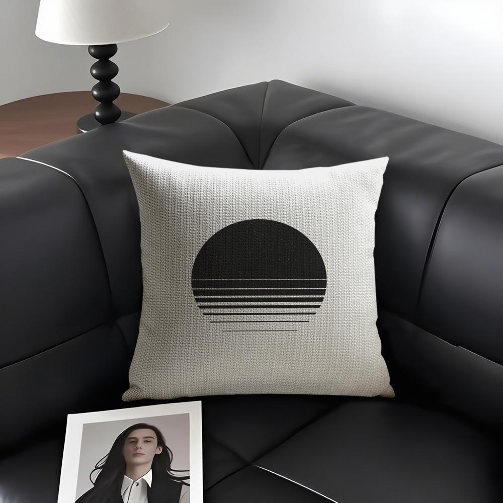Black And White Gray Geometric Cushion Cover Natural Linen Organic Fabric DoubleSided Printing Sofa Home Decor Gift Pillow Case