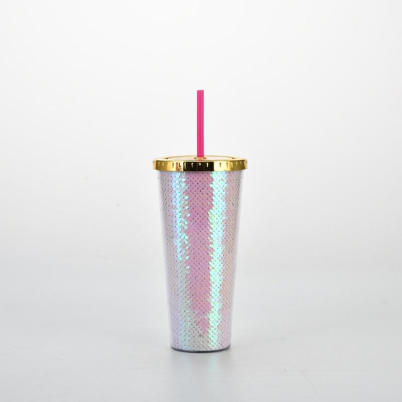 Double-Layer Plastic Cup, Sequined Straw Cup, Straight Cup, Summer Cold Drink Water Cup Can Be Determined