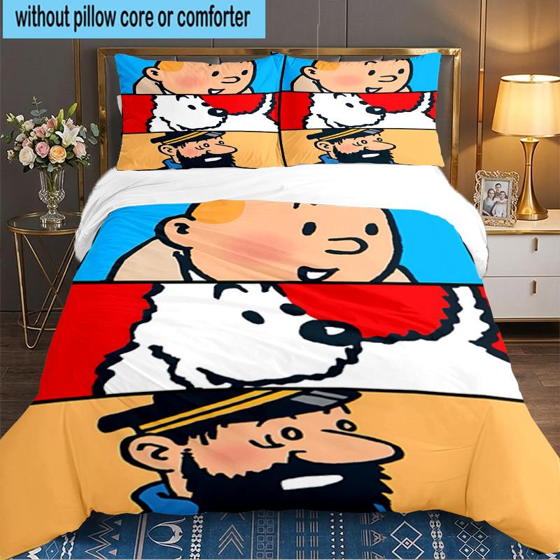 Tintin's Adventure City 3pcs Bedding Set,Including 1pc Duvet Cover And 2pcs Pillowcases Perfect Gift for Christmas,Ideal for Bedroom, Dormitory