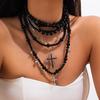Dark Style Acrylic Beaded Necklace with Cross Pendant - All-Match European and American Fashion for Women