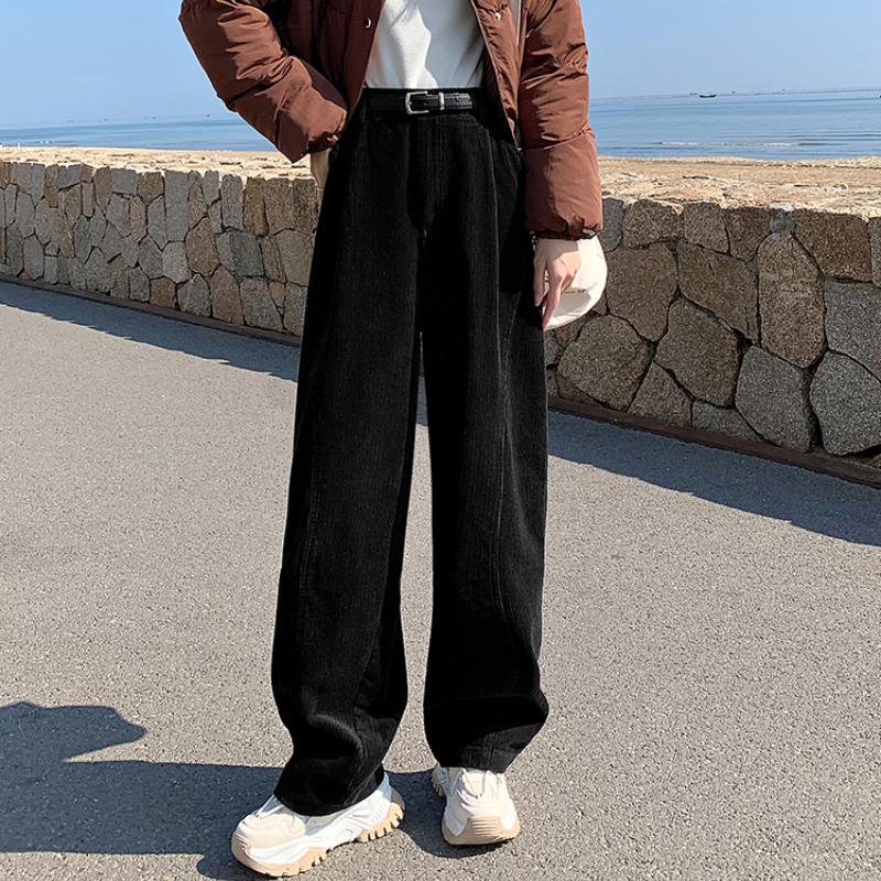 Fashion Corduroy Sports Loose Casual Pants Women Autumn and Winter Workwear Women's Wide Leg Pants High Waist Slim Fit Office Lady Trousers 26013