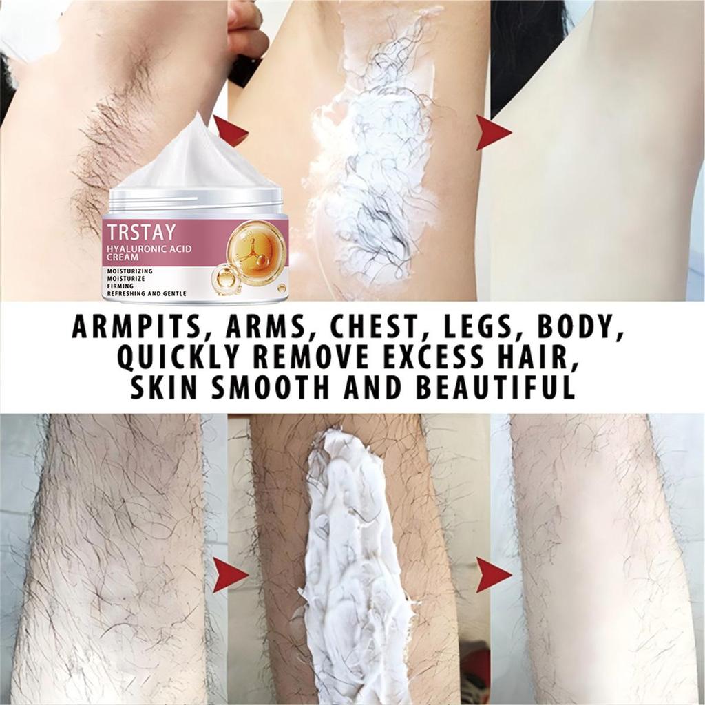 Крем для удаления волос, восстанавливает влагу, устраняет сухость, защищает кожу от повреждений, балансирует воду и жир, делает кожу нежной и гладкой.