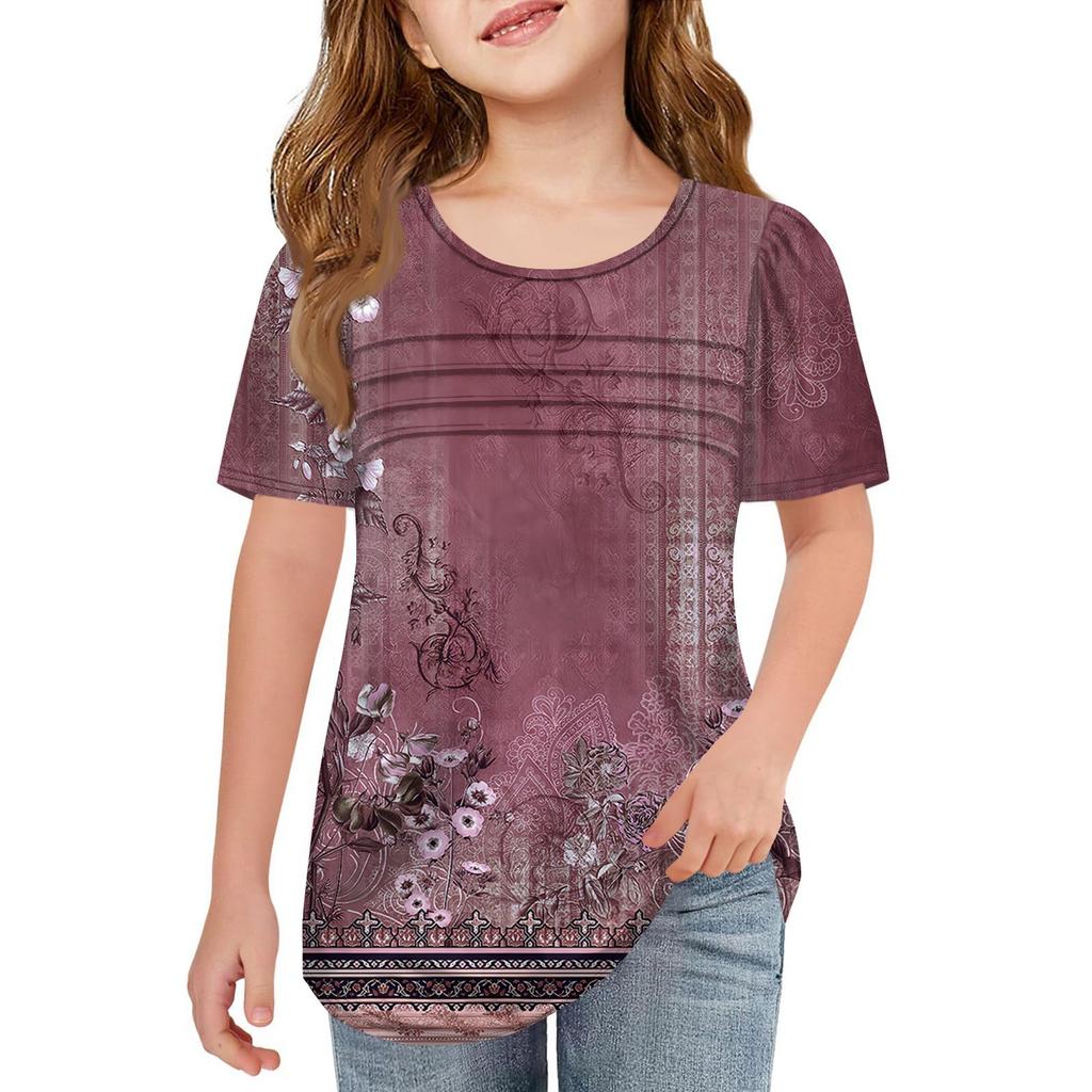 Детские футболки-поло Летнее пальто для отдыха с короткими рукавами Футболка с круглым воротником и принтом