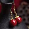 Vintage Round Red Stones Beads Dangle Earrings for Women Fashion Gold Color Hook Earrings Party Jewelry