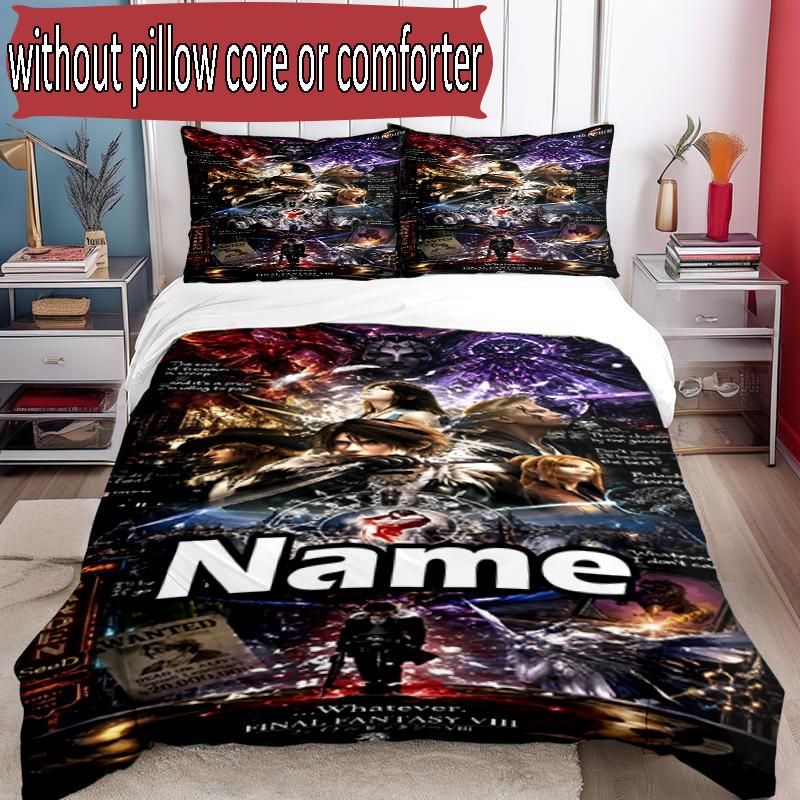 3pcs Duvet Cover Set (1*Duvet Cover + 2*Pillowcase, Without Core), Custom Name Final Fantasy Pattern Bedding Set, Home Bedroom Decor Gift
