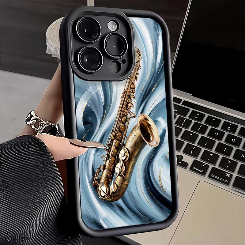 Чехол для телефона iPhone 17 Air 16E 15 16 Pro Max Саксофон Музыкальный инструмент Обложка 14 Plus 13 12 Mini Мягкий силиконовый Fundas