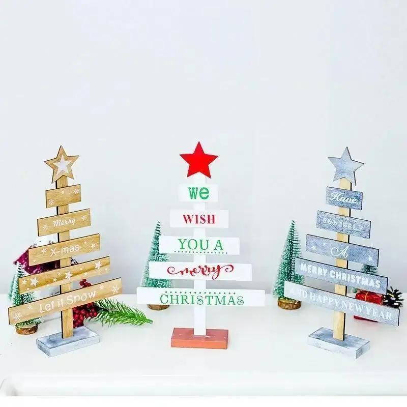 Рождественская мини-деревянная елка Merry Christmas Домашний декор для стола, подвески, елочные украшения, рождественский декор, С Новым годом