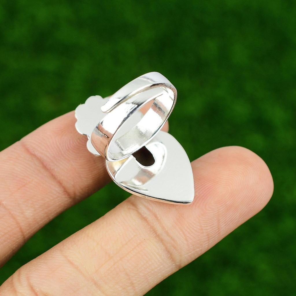 Gift For Her 925 Silver Natural Rhodonite Statement Flower Adjustable Ring