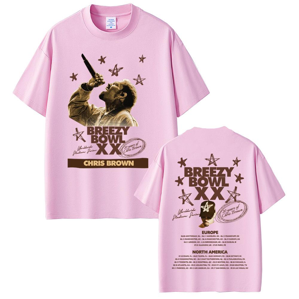 2026 Rapper Chris Brown Breezy Bowl XX Tour T-shirt Men Women Hip Hop Fashion Pop Music T Shirts Casual Cotton Vintage T-shirts Short Sleeve Tee Top