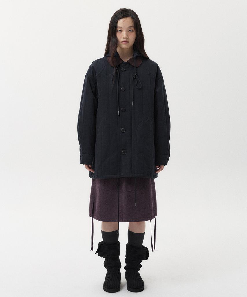OHESHIO Corduroy Collar Quilted Jacket, Navy