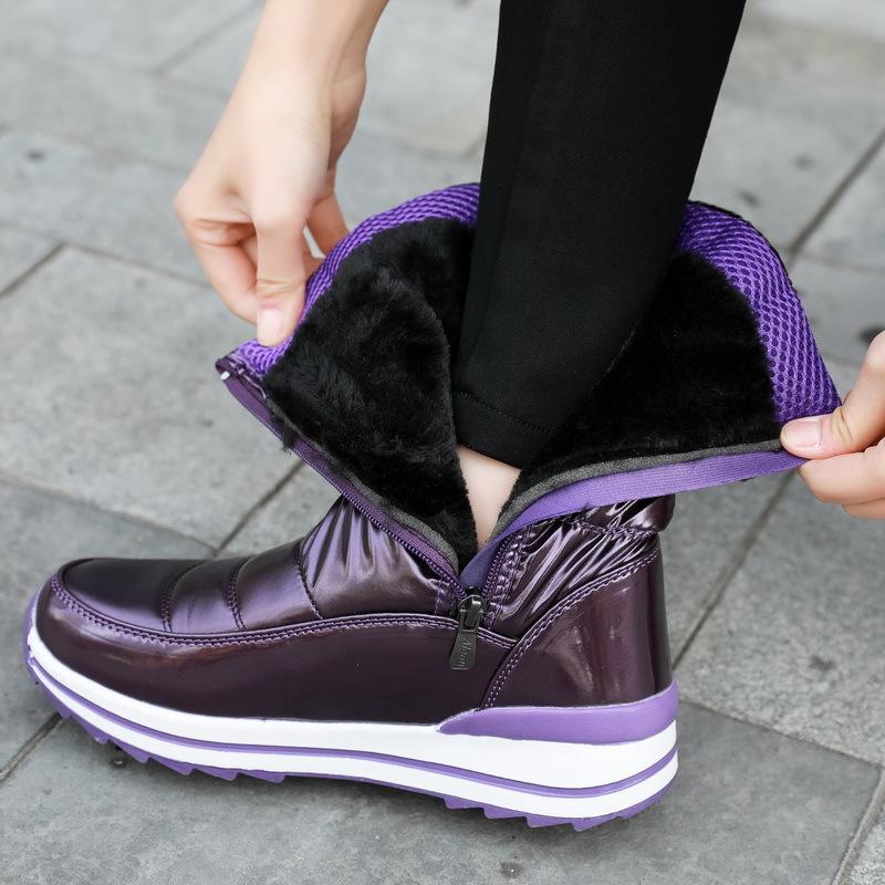 Женские ботинки Утолщенные зимние сапоги с высокими трубками Плюс плюшевые теплые ботинки Женская хлопчатобумажная обувь Ботинки средней длины Зимние женские ботинки Водонепроницаемая обувь