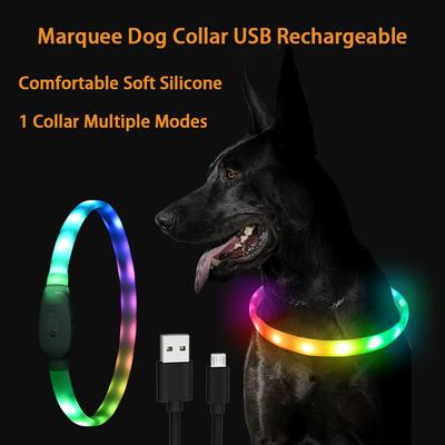 RGB Меняющийся светящийся ошейник для собак Большой Средний Перезаряжаемый через USB Ошейник для собак Светящийся светодиодный свет Ночная безопасность Аксессуары для питомцев